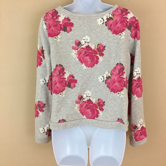 LOFT gray sweatshirt with pink floral pattern SZ S - Picture 5 of 6